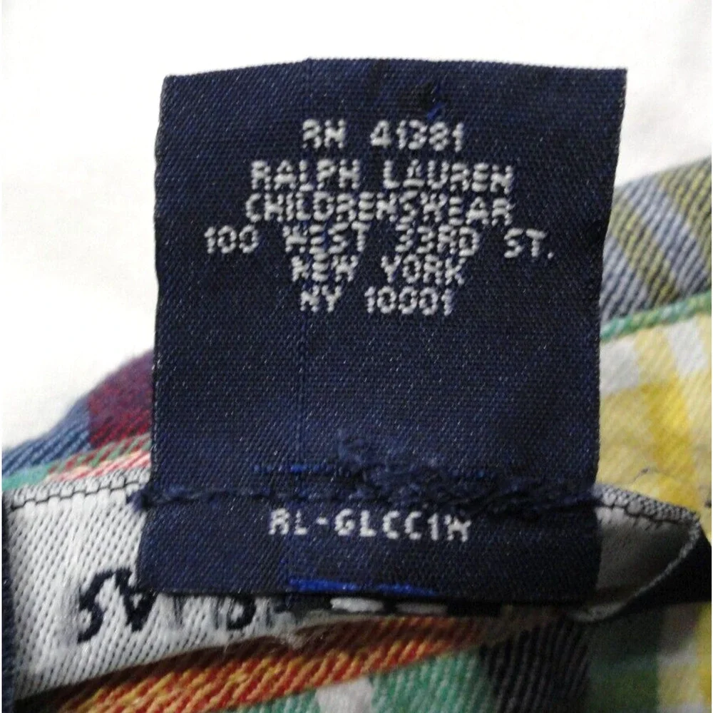 Ralph Lauren Button Up Long Sleeve Shirt Girls Size 5 Yellow Blue Plaid Ruffles